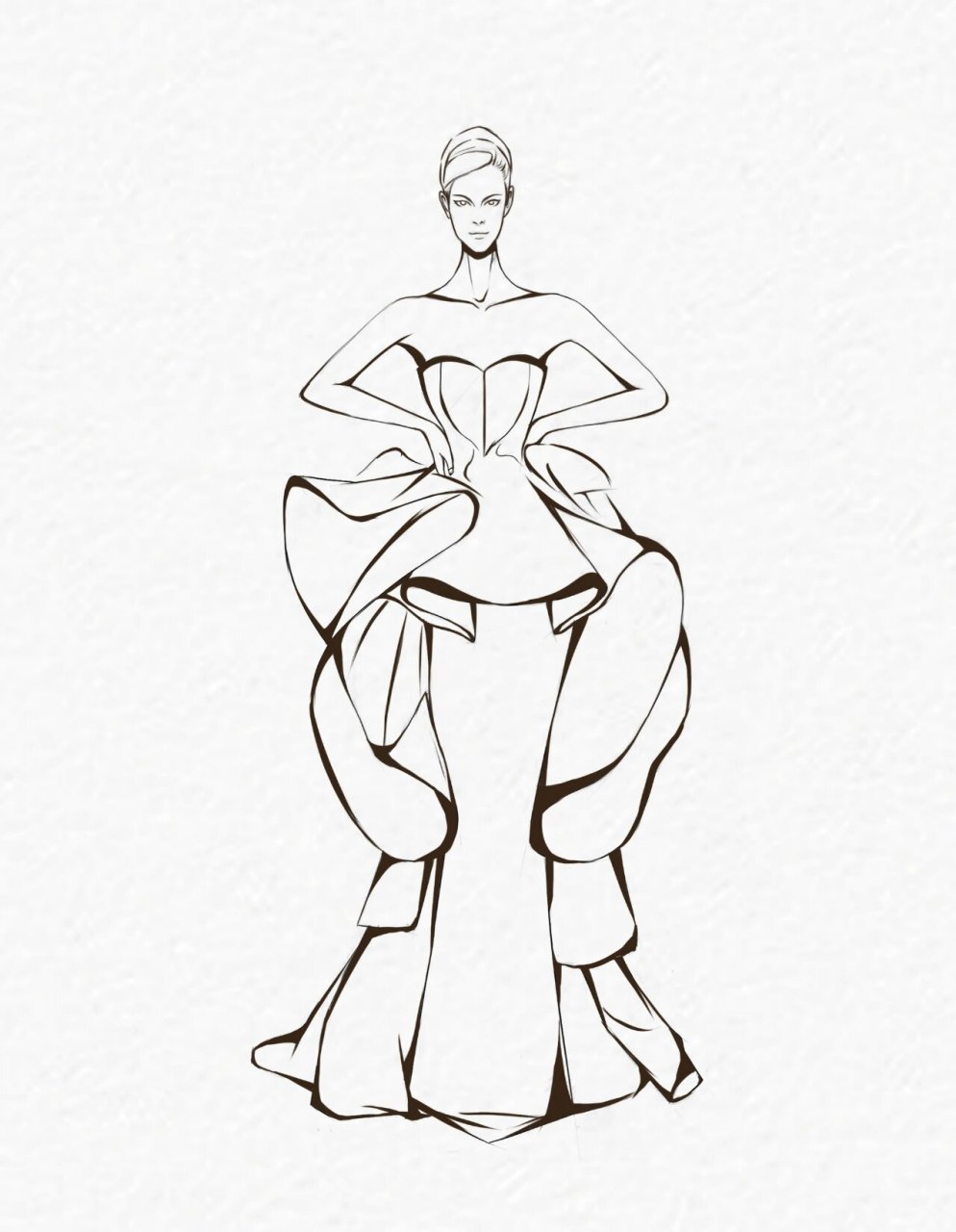 服装设计效果图线稿 | 时装画 93工具: ps  手绘屏 93笔刷:硬边缘