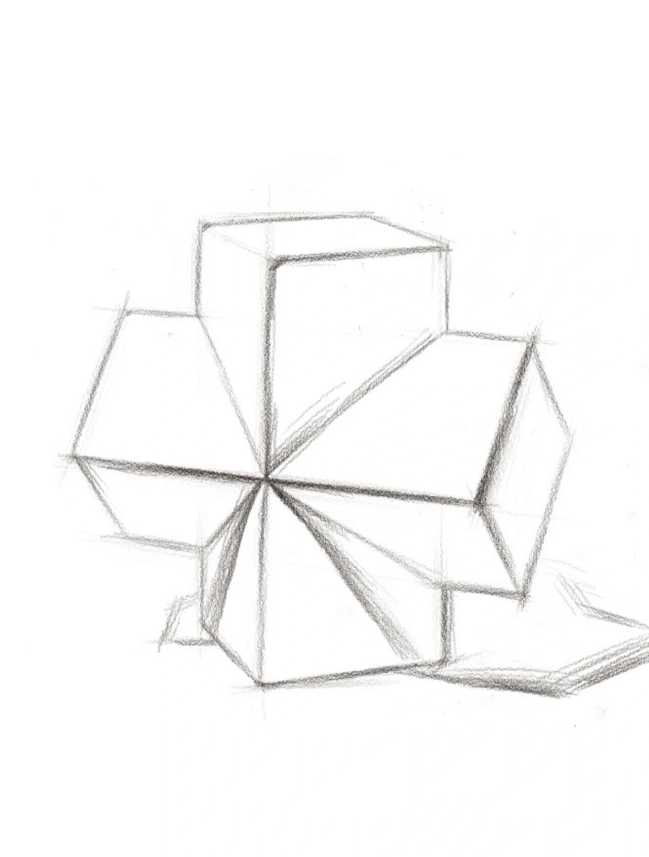 素描基础教学:方体贯穿体