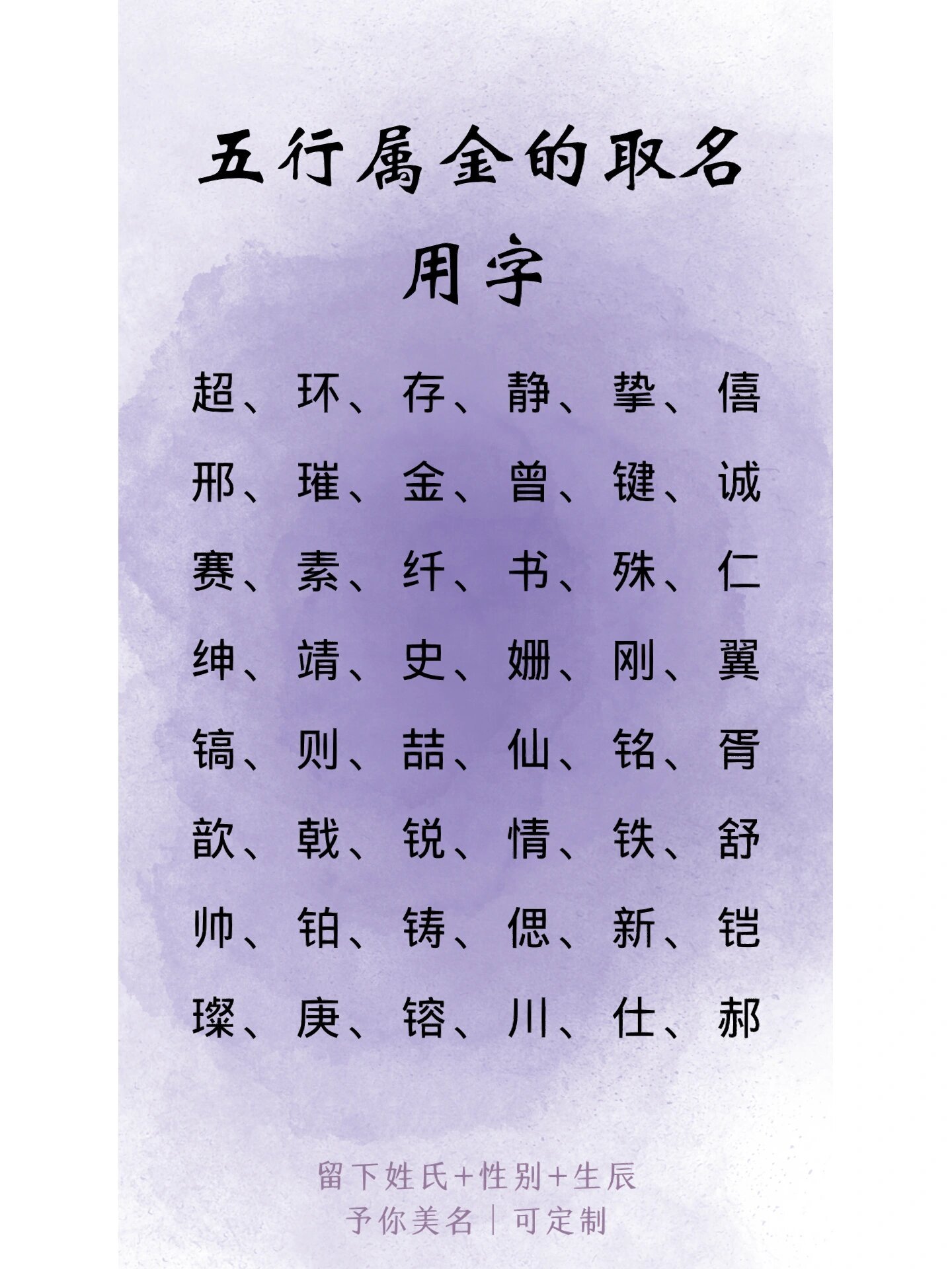 五行属金的取名用字