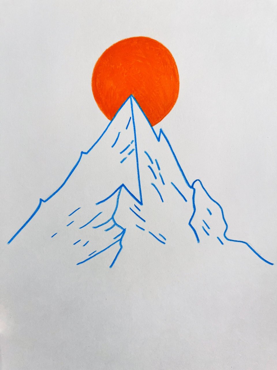 巨简单落日雪山9015简笔画,一看就会