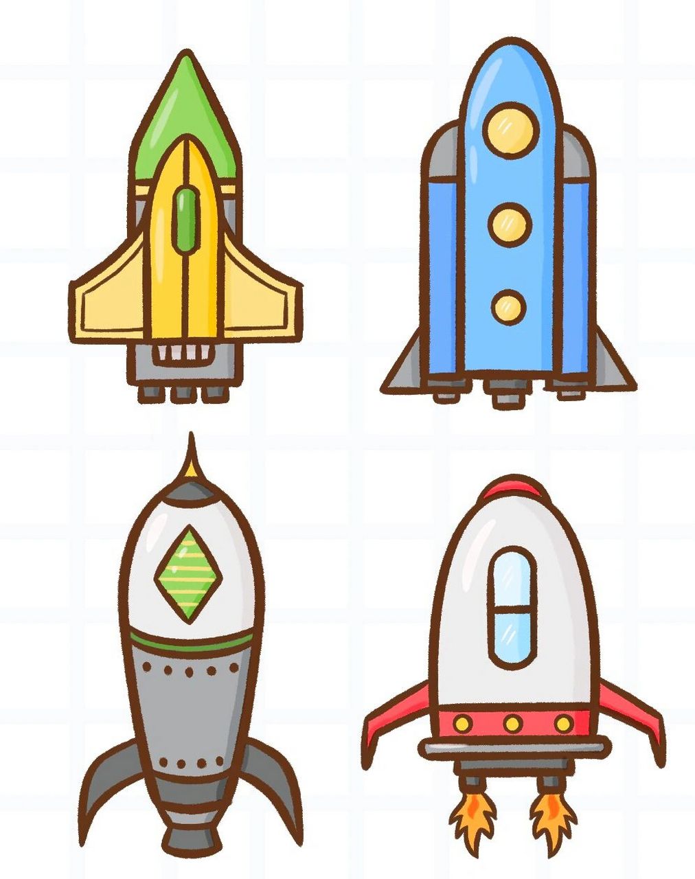 火箭简笔画彩色涂色图片