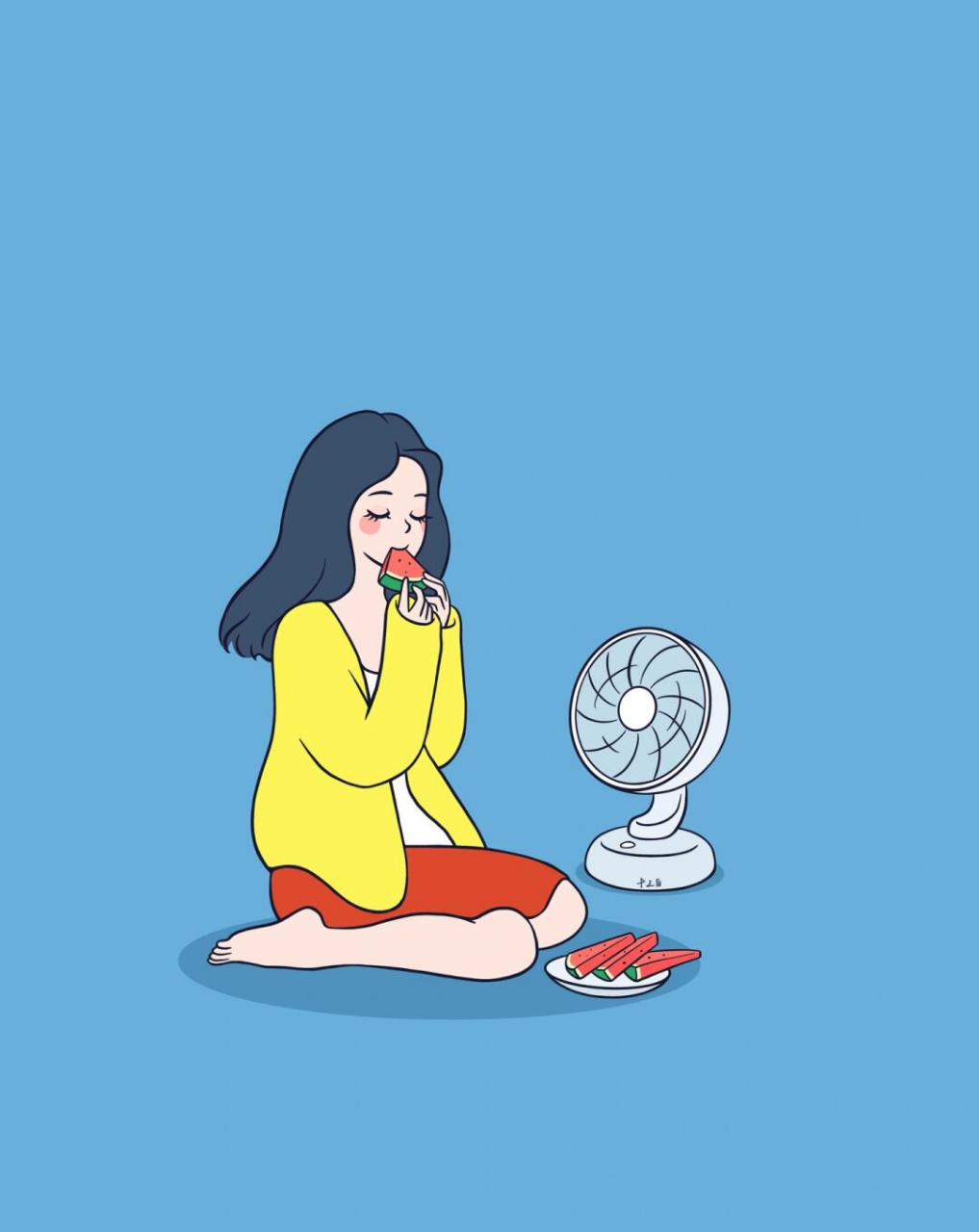 我是原创插画师# #手绘头像# #治愈# #夏天# #吃西瓜# #女生头像
