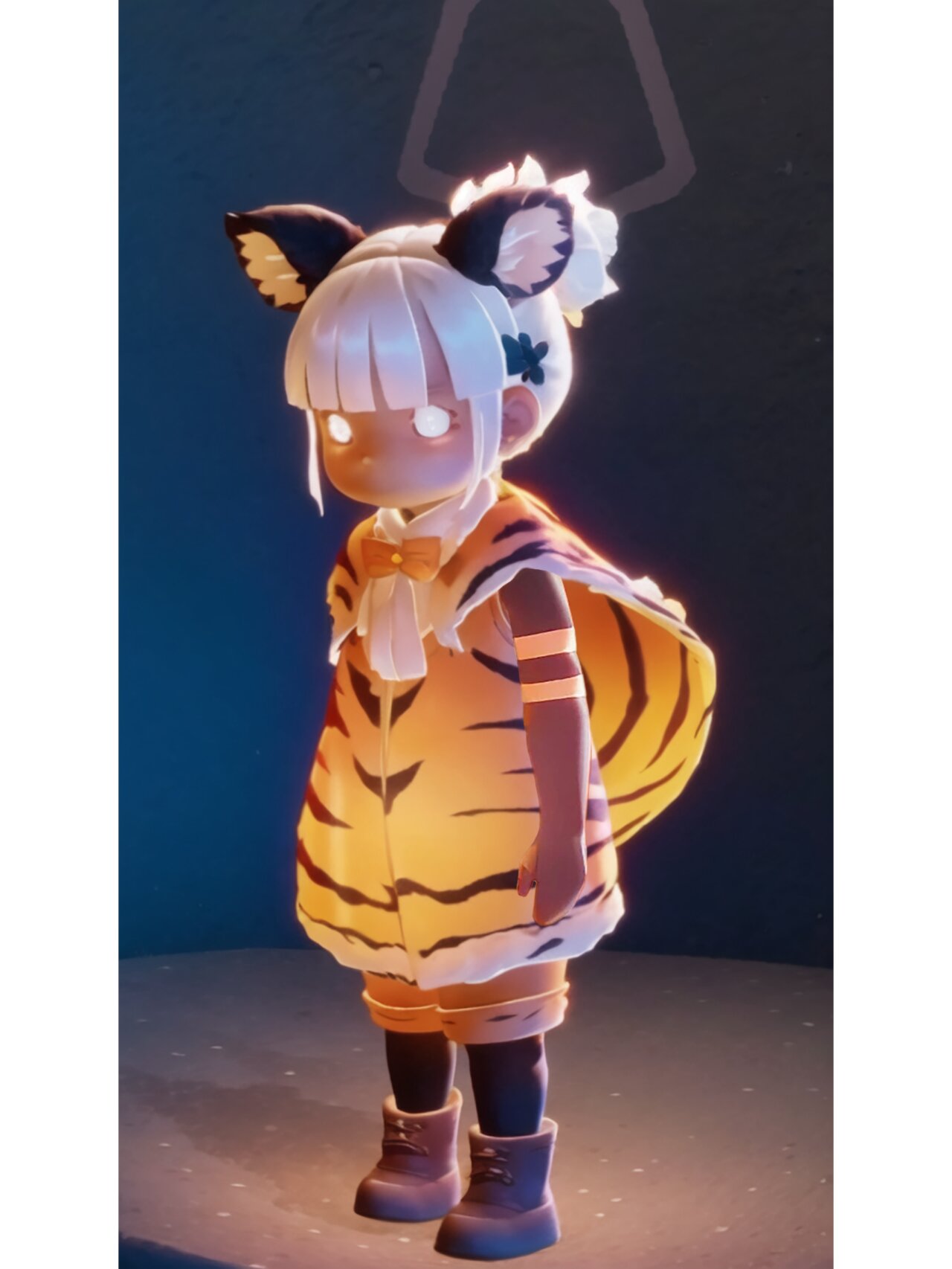 我的光遇小丫头61私服穿搭 面具:矮人 发型:齐刘海马尾辫,双丸子头