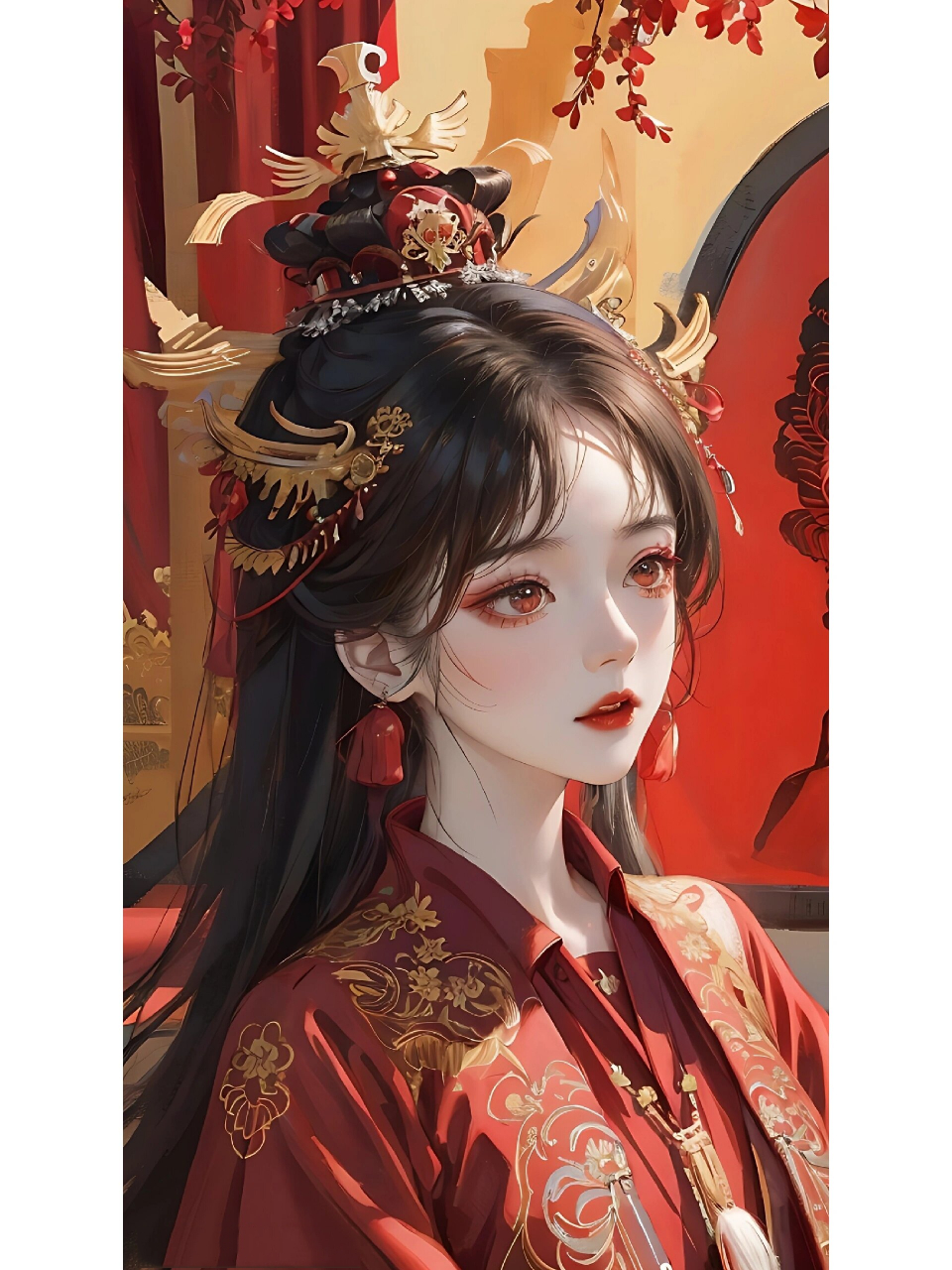 古风少女‖手机壁纸‖红色系 待我长发及腰,年少娶我可好;待我青丝绾