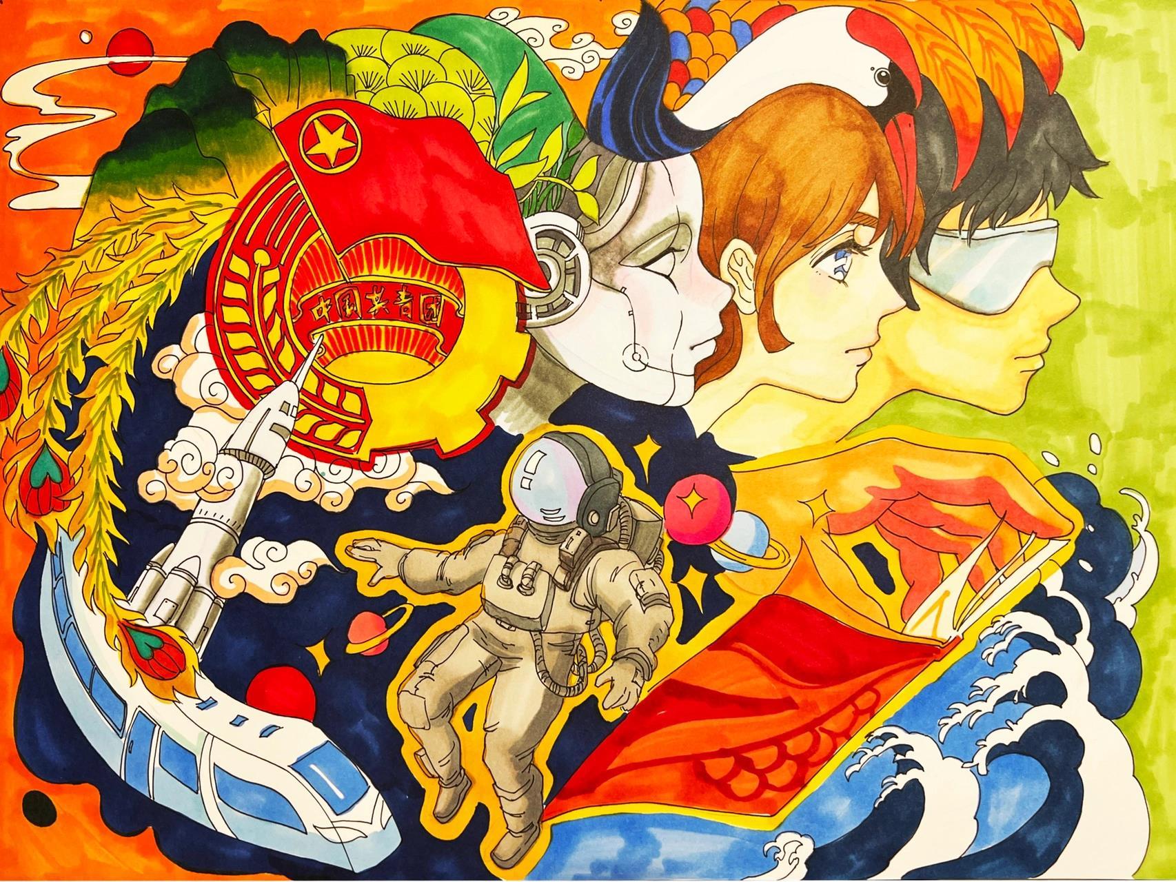 共青团员 五四青年 漫画版手抄报 原创 可 借鉴临摹 附线稿 马克笔