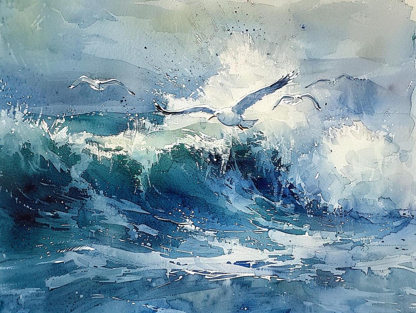 ai 水彩|大海晨曲