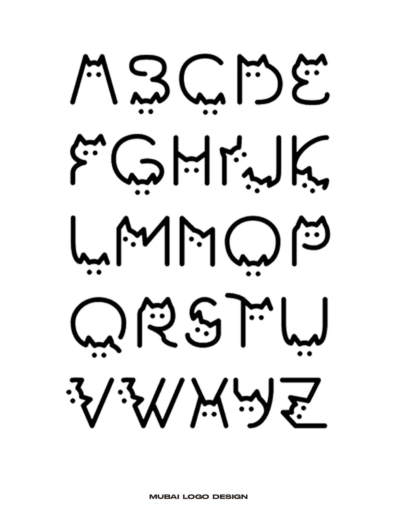 logo99灵感分享 有趣的字母 93可爱猫咪与英文字母的巧妙碰撞