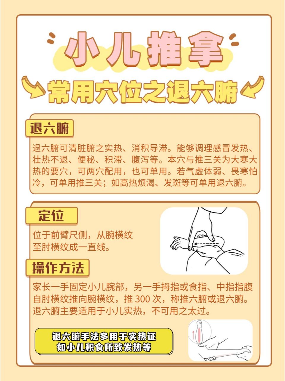 小儿推拿常用穴位之退六腑72清脏腑实热 【退六腑】 《幼科推拿秘书