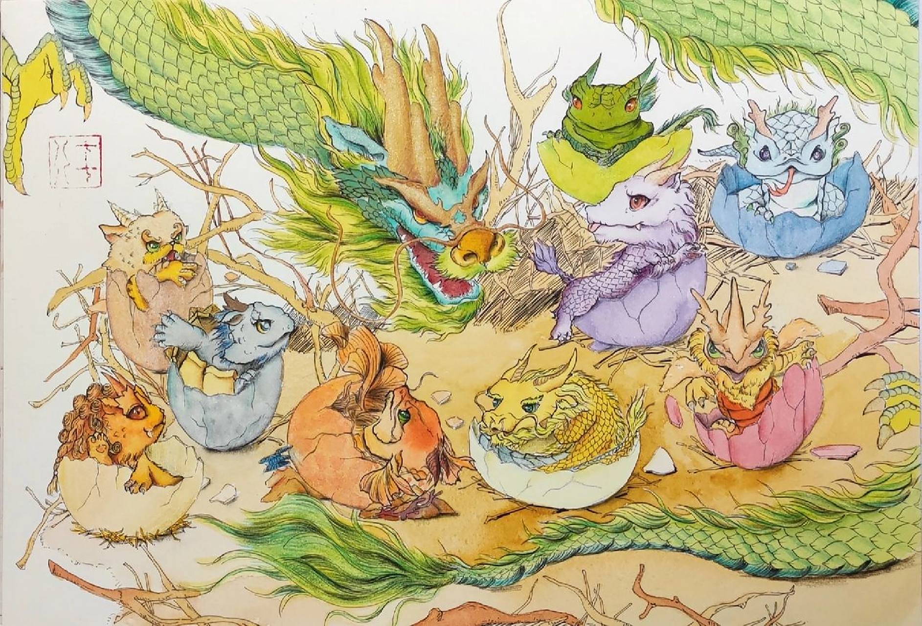 龙与它的九个不怎么一样的儿子 九个龙崽的形象是根据之前笔记里的龙