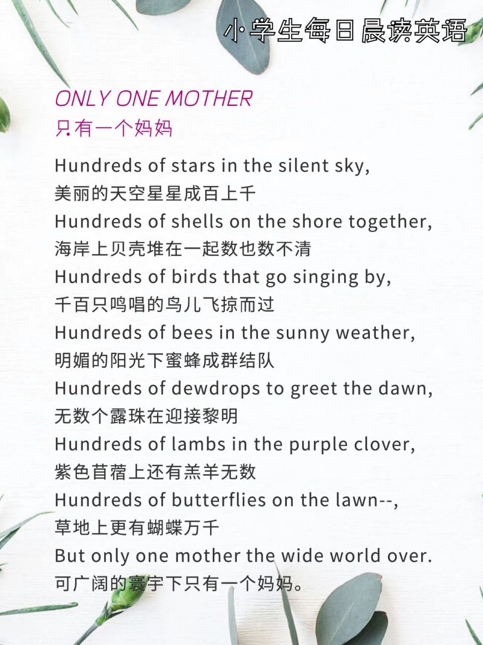 我愿称之为"母亲节"醉美英文诗～ .