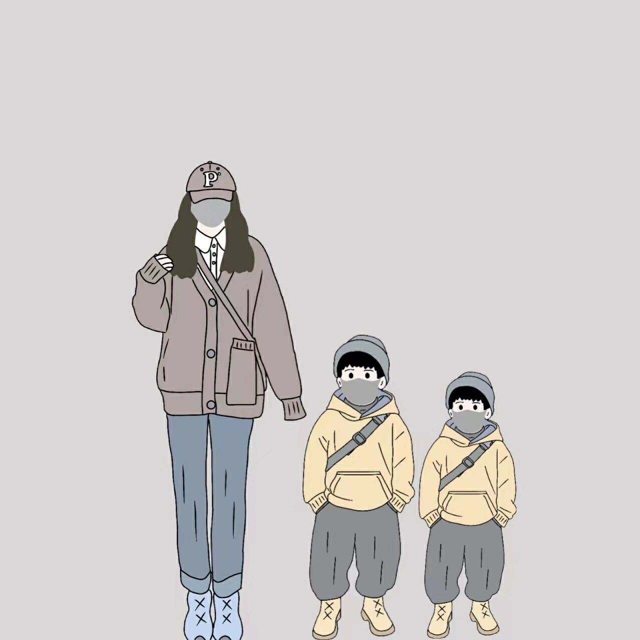 原创手绘亲子头像母女母子萌娃头像无水印 人家爷爷奶奶都是抢着疼