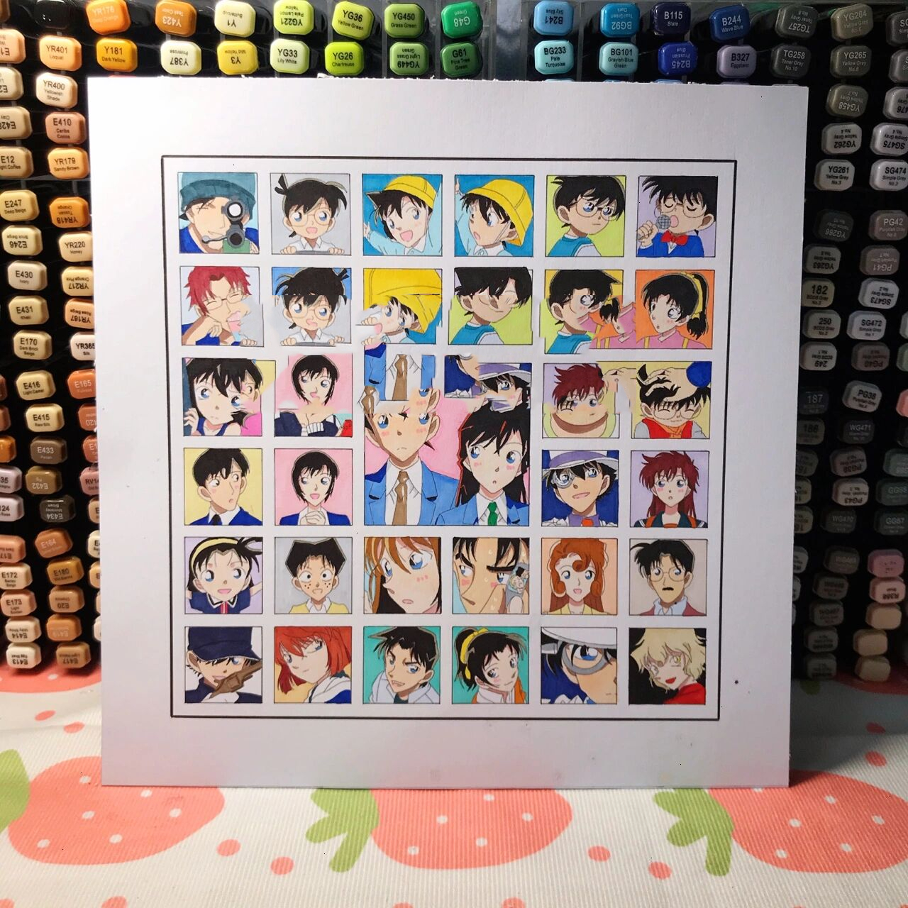 格子画 | 柯南全家福头像马克笔手绘附线稿 78过程和色号在上一篇