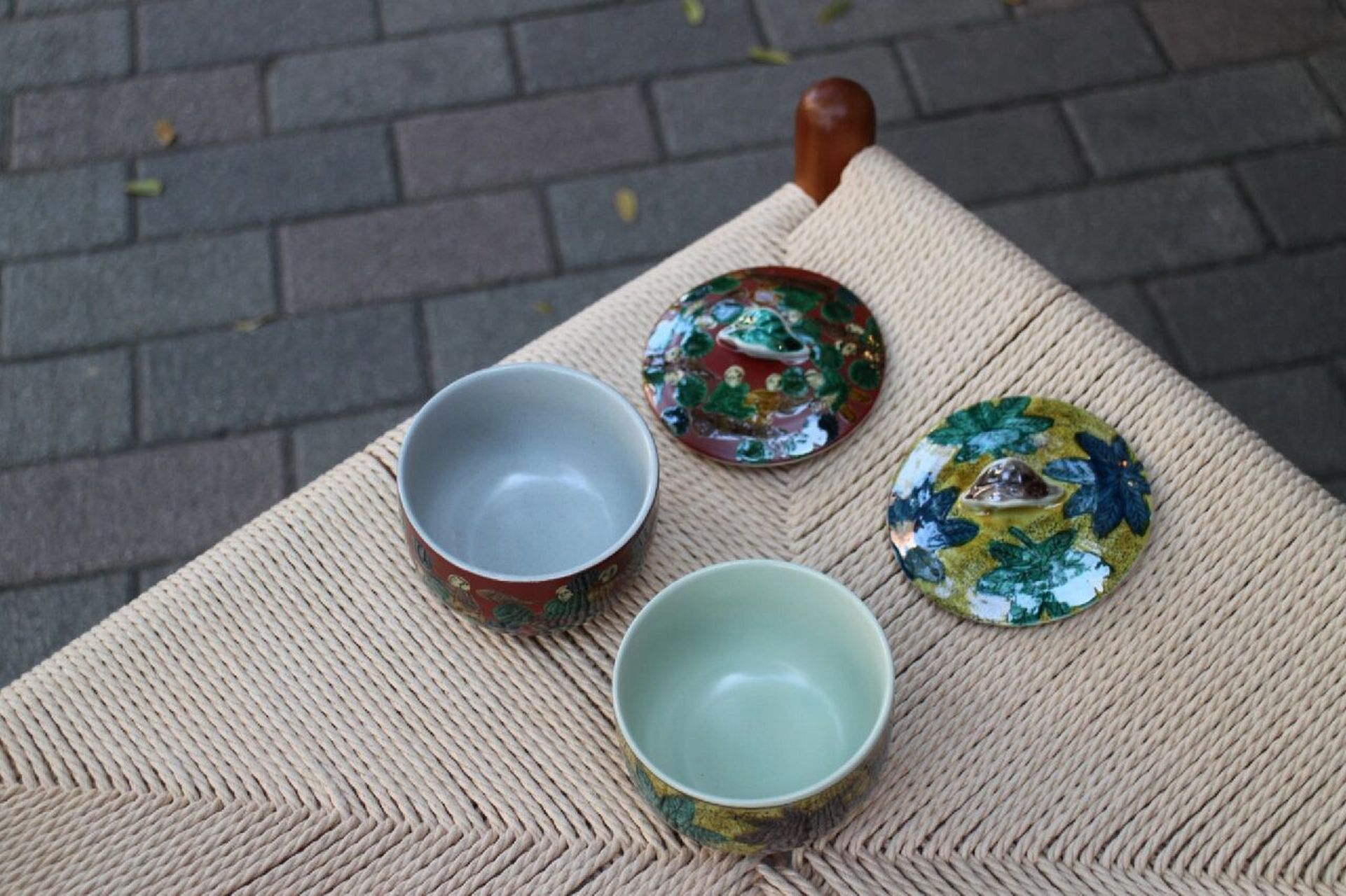 日本瓷器#九谷烧#玉苑 交趾釉带盖茶碗