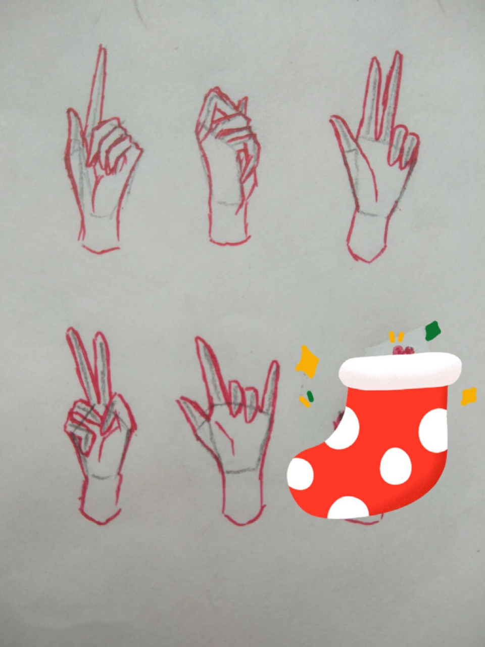 手势～(用贴纸试图遮挡画毁的手)