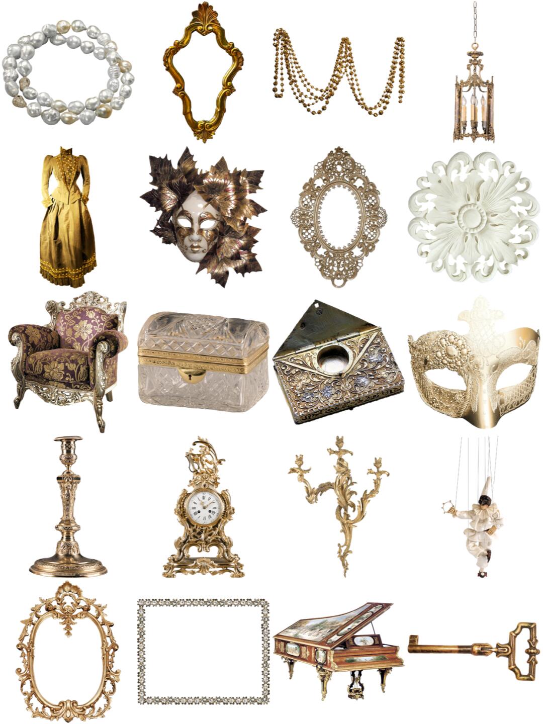 欧式复古巴洛克贵族宫廷手账图案素材