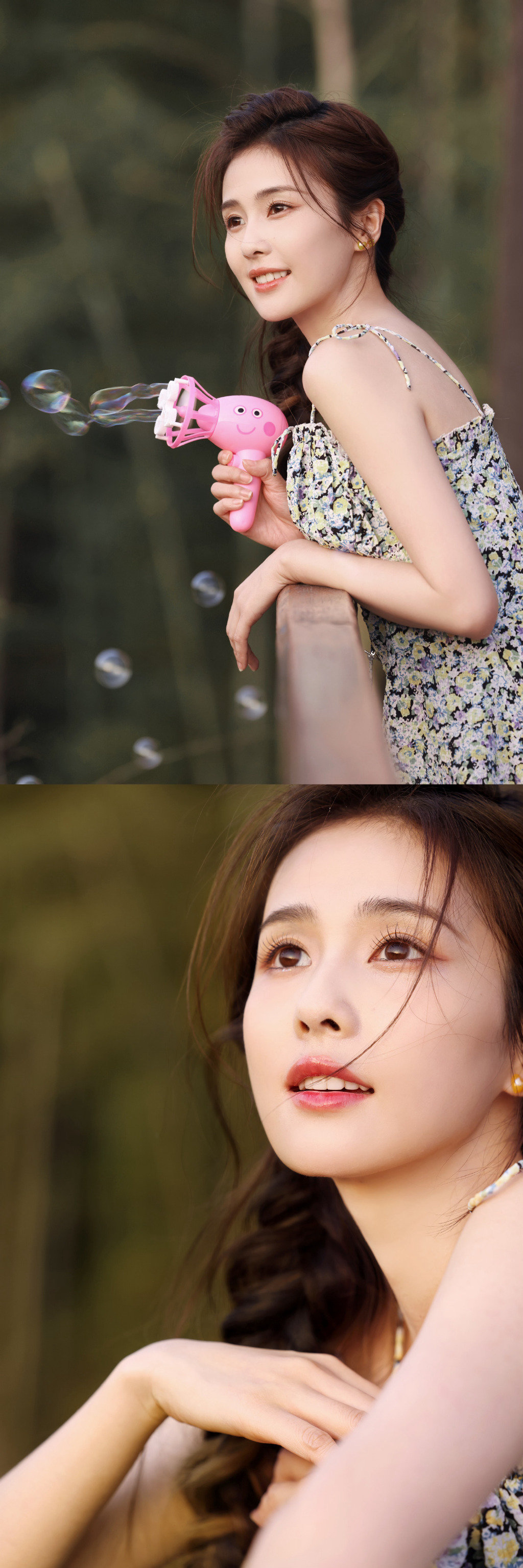 白鹿,吊带少女碎花裙,甜美气息撩动了整个夏天