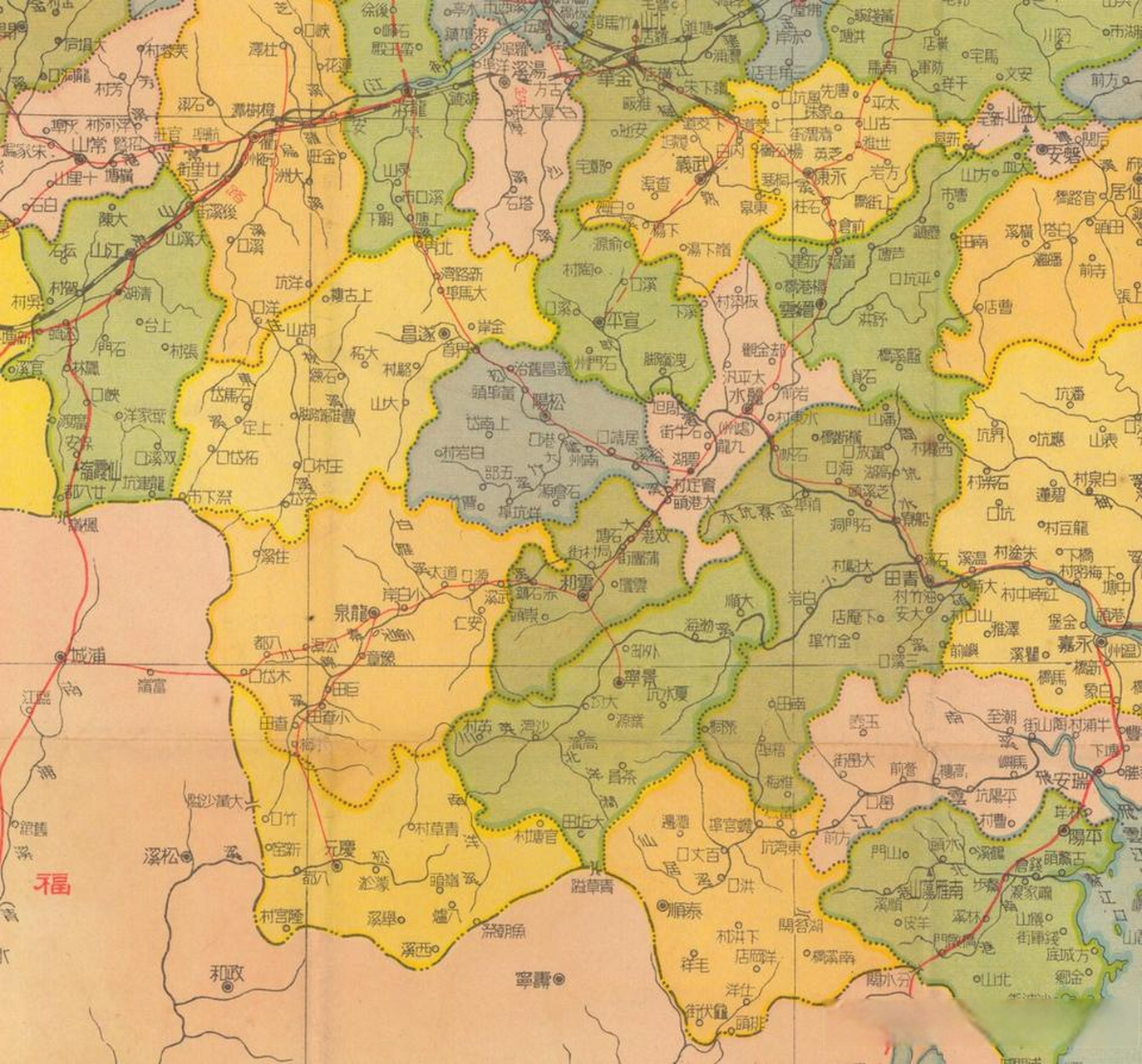 民国时期丽水分县地图.丽水各县还是比较稳定的.
