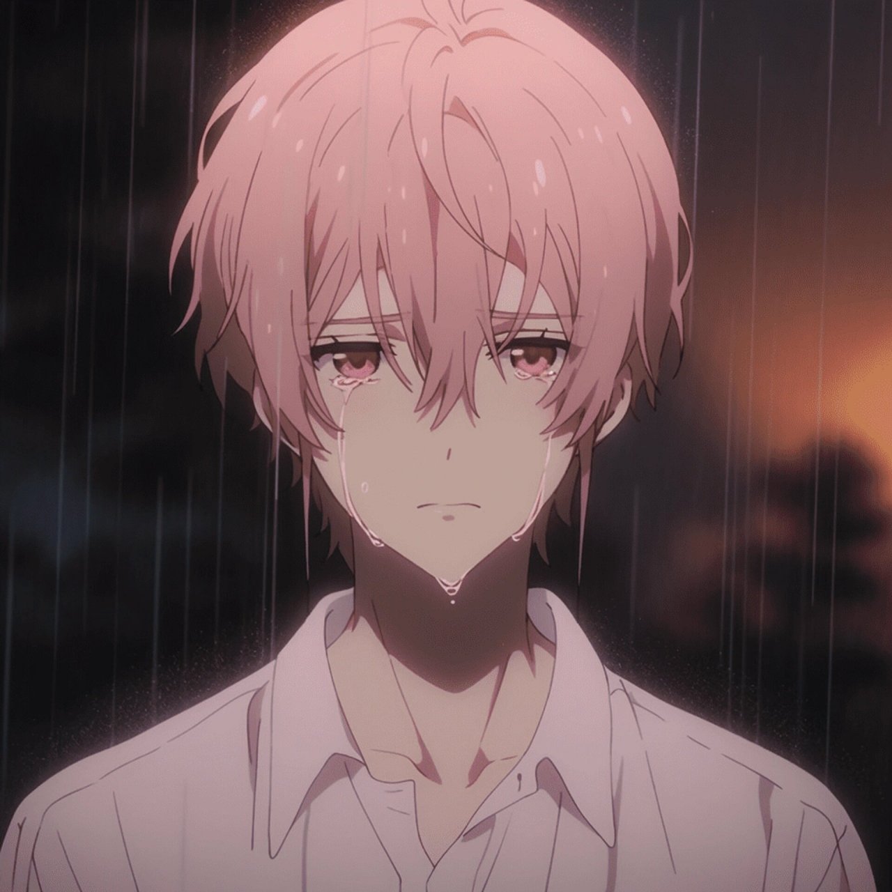 动漫男头 雨中少年粉发