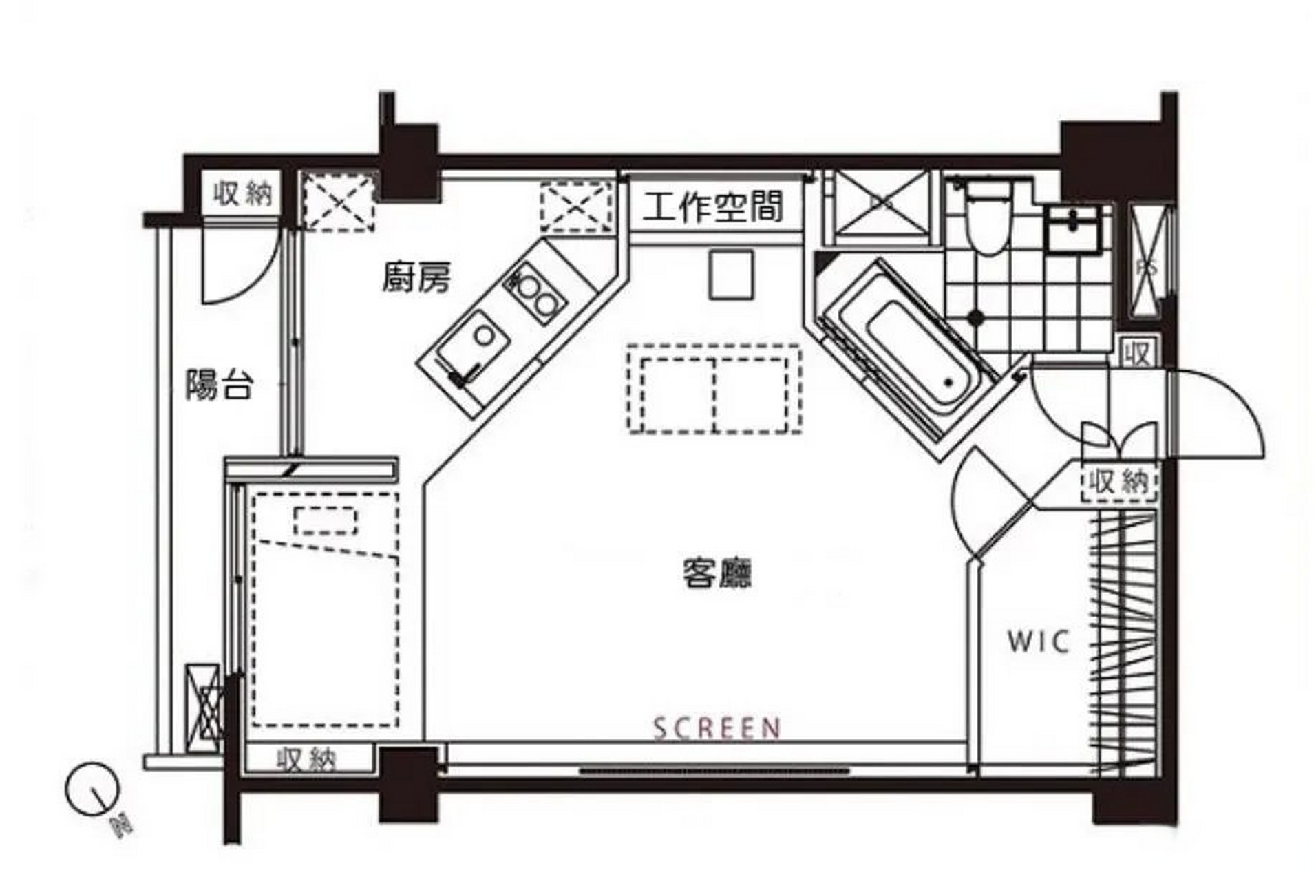 单身公寓平面图手绘图片