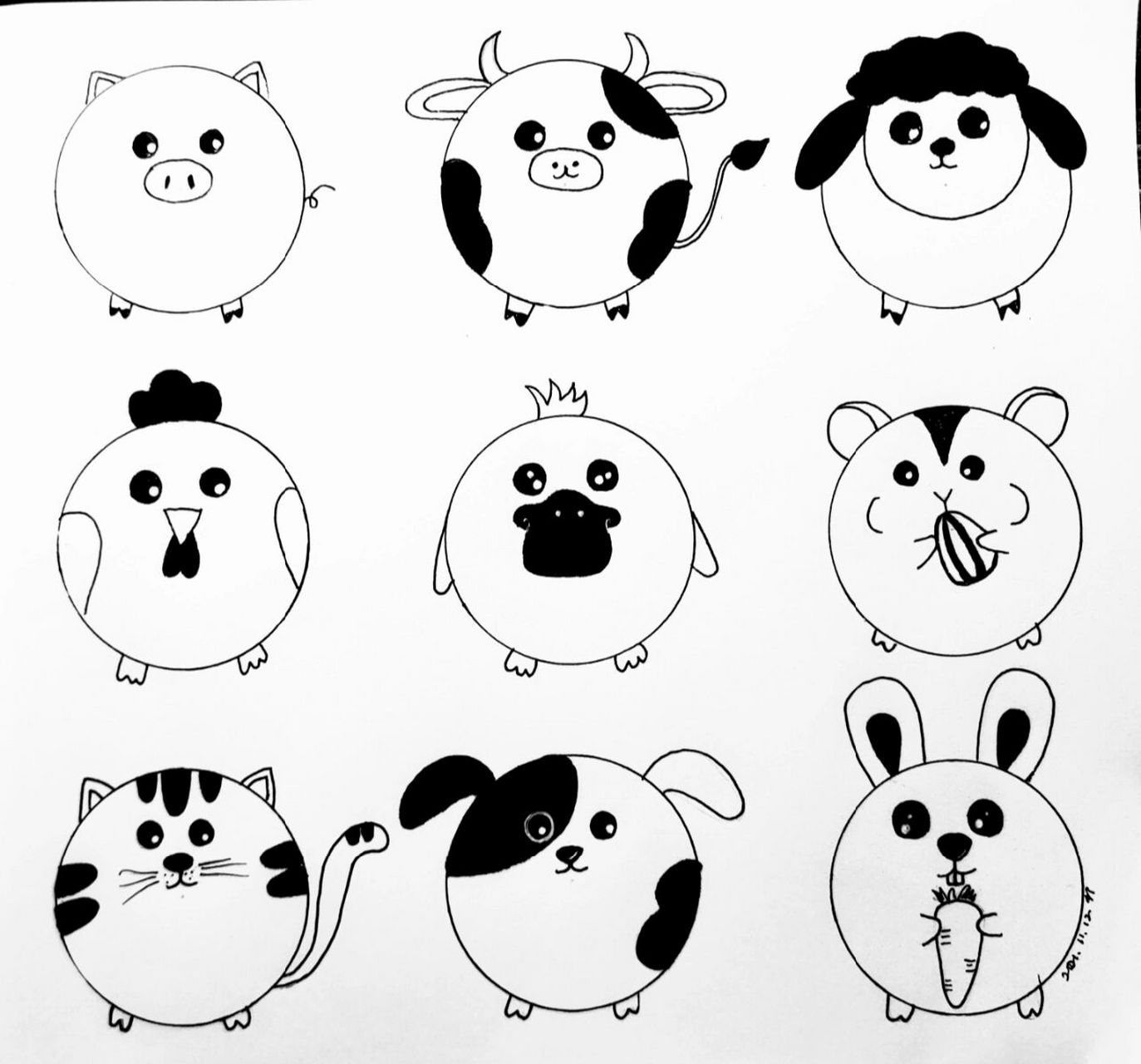 圆滚滚的鸡鸭猪牛羊猫狗 圆滚滚的小动物们, 今天画的家养系列, 猪