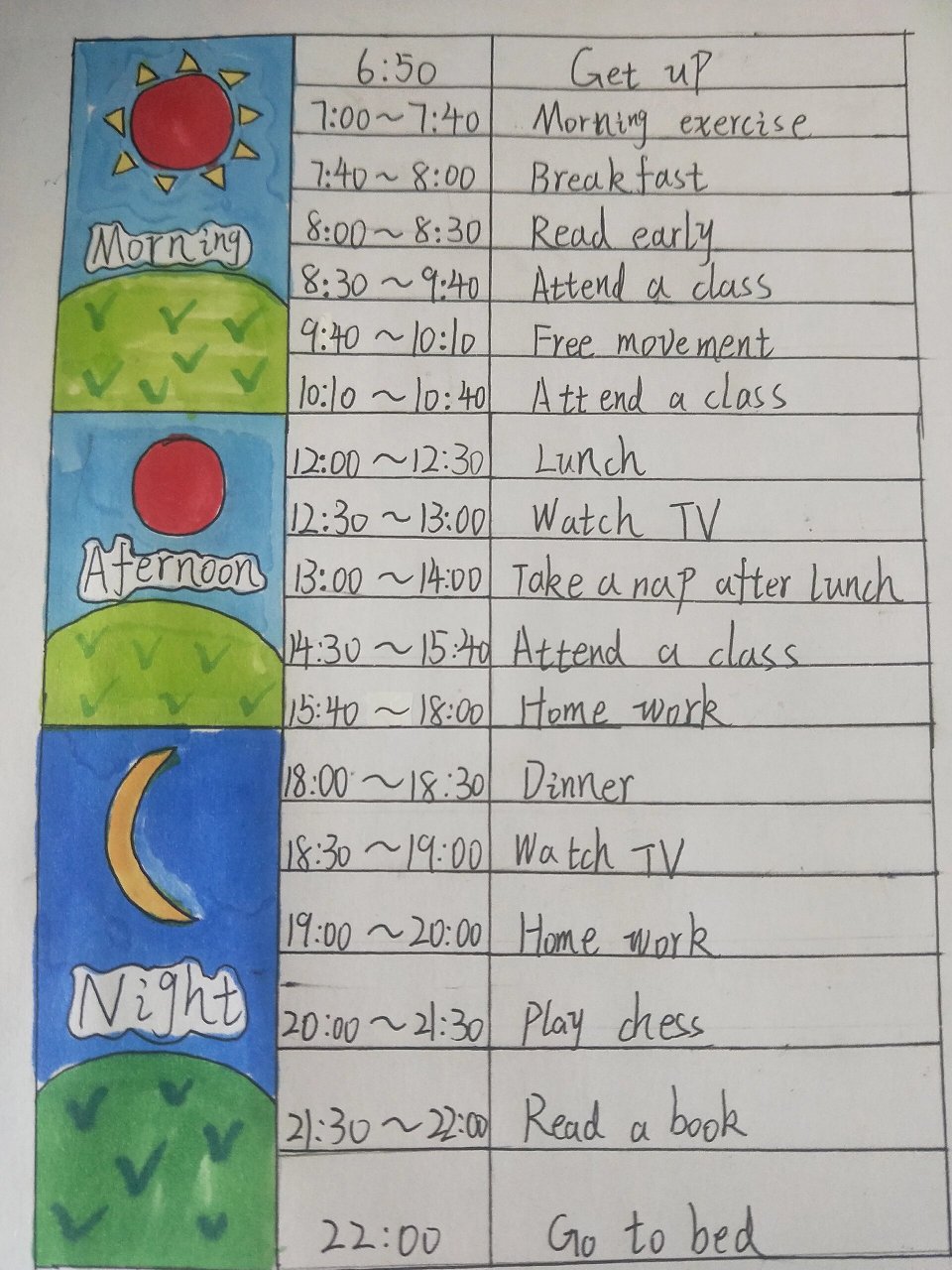 英语作息时间表(作业)