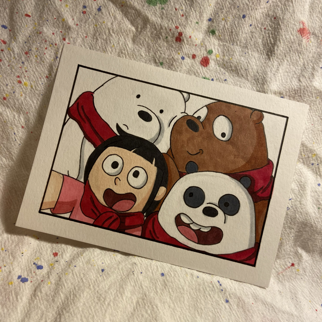 三只裸熊马克笔简笔画 今年冬天太冷了01 大小:10.5cm·14.