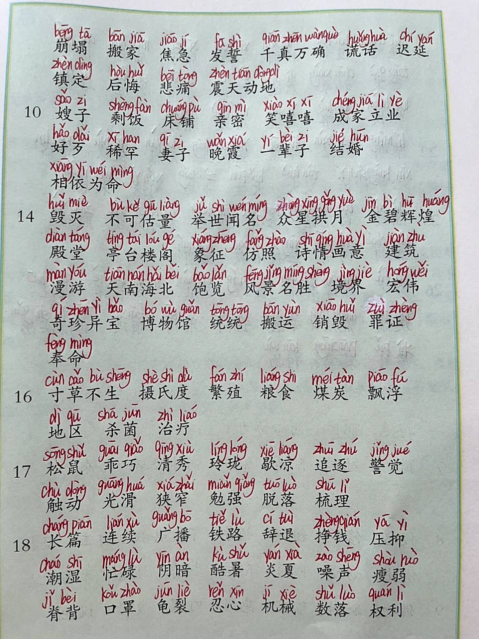 五年级上册人教版 词语表注音