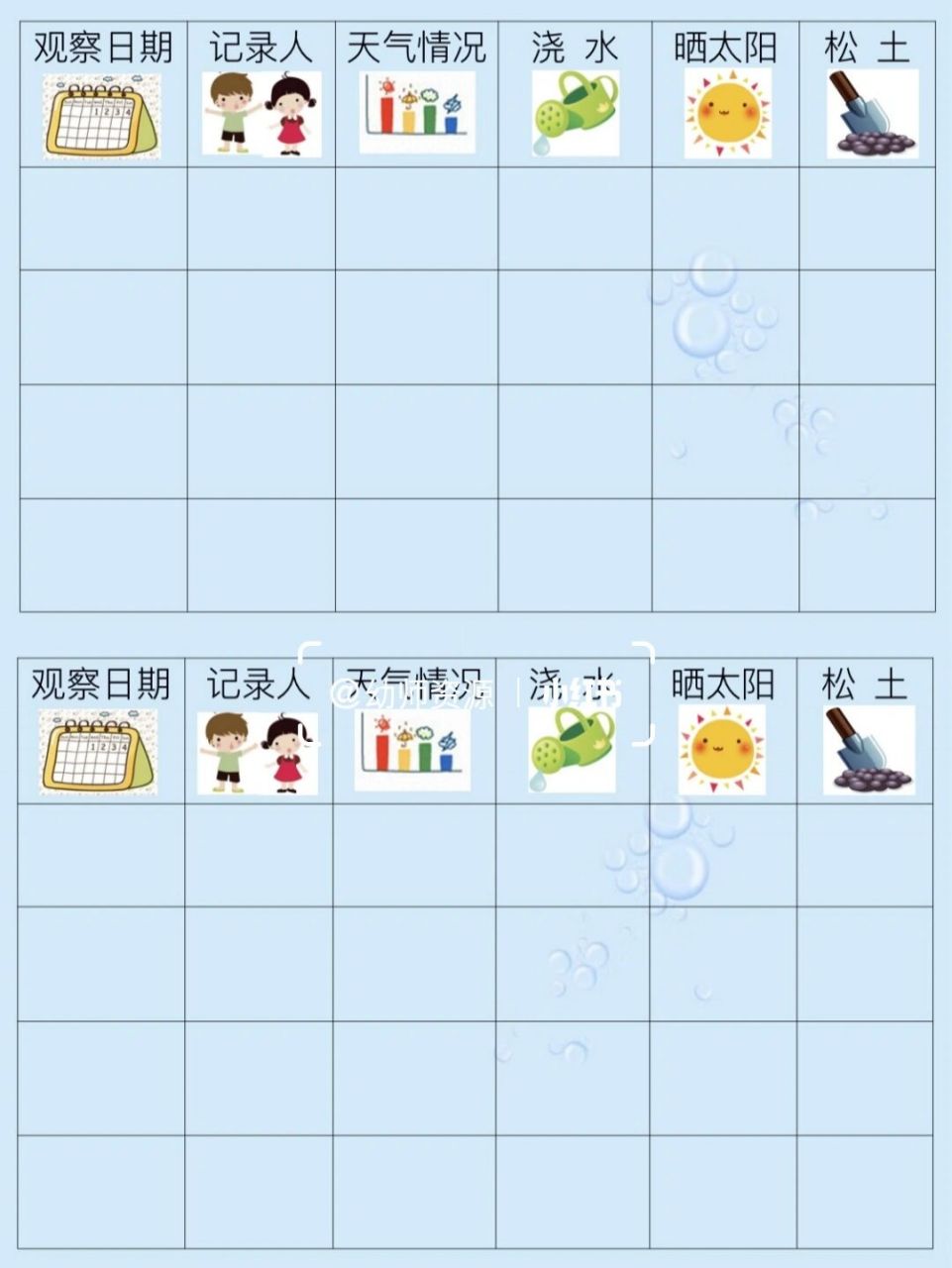 海洋风植物生长记录图 #幼儿园植物角观察记录表