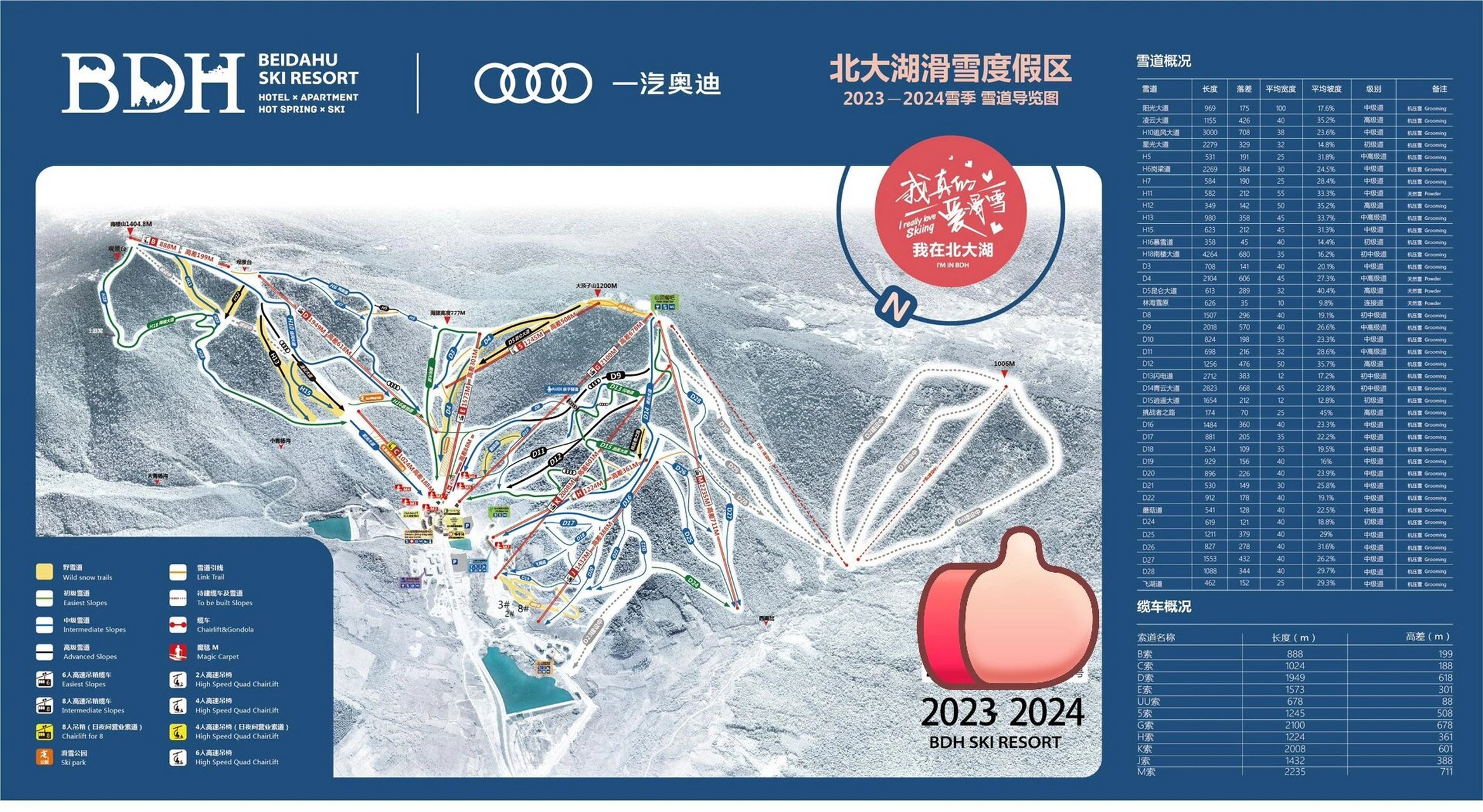 北大湖最新雪道图 23-24雪季雪道图,最右侧为在建区域.
