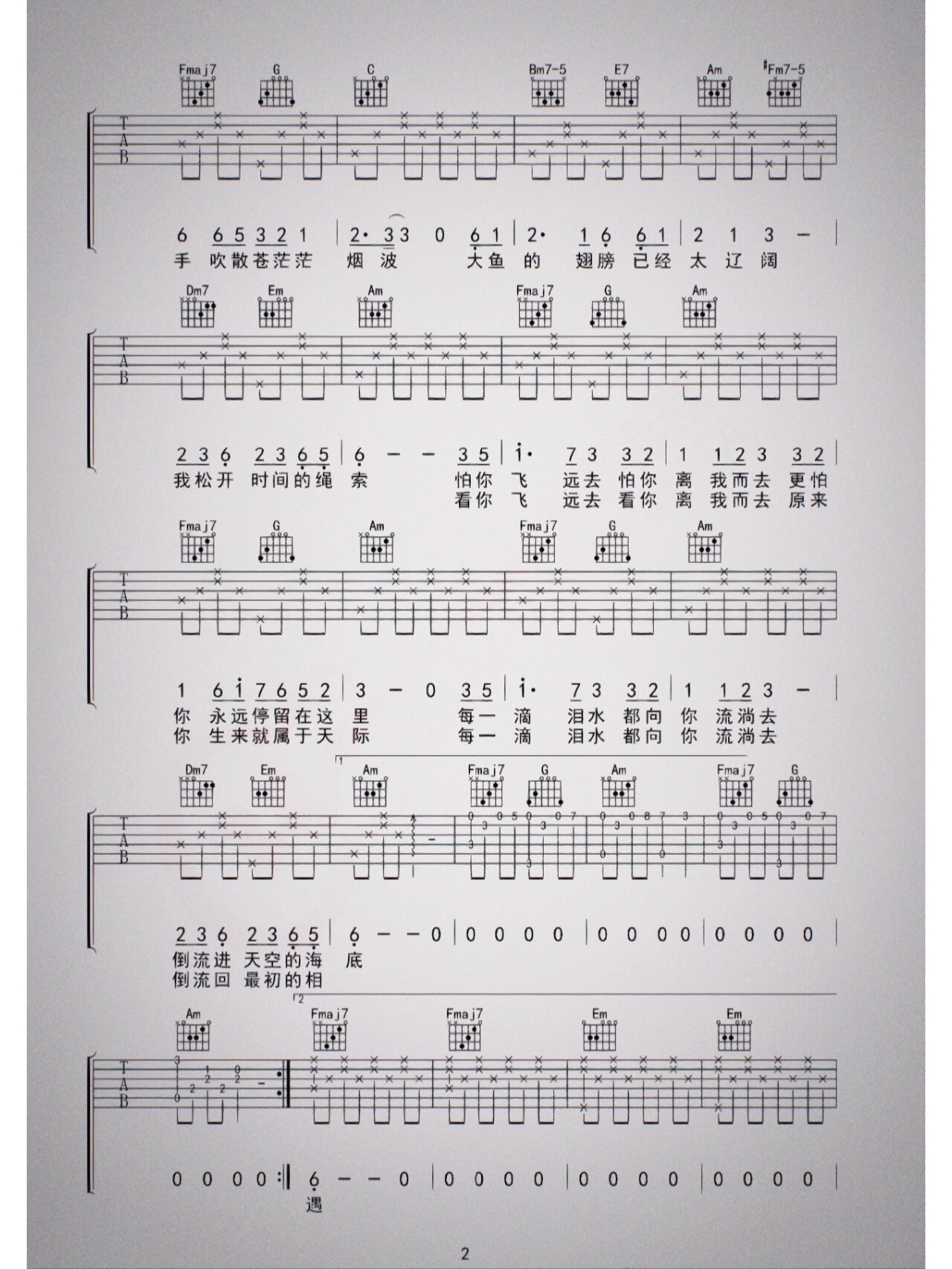 大鱼吉他谱前奏图片