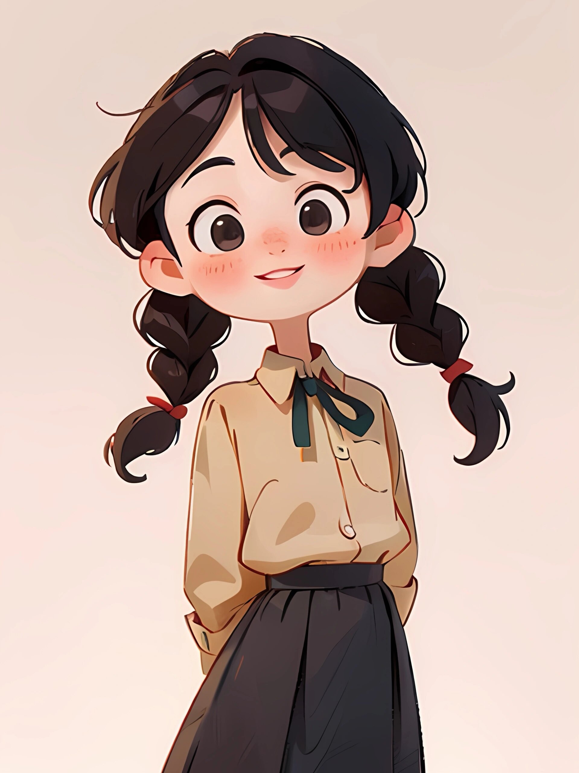 双麻花辫小女孩