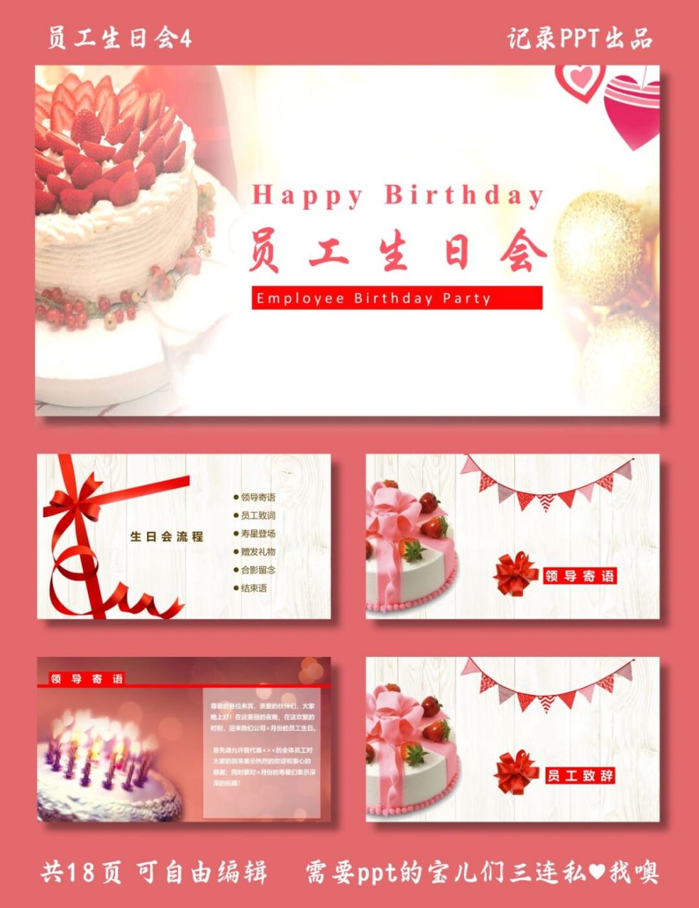 员工生日会 员工生日会4 ppt模板 生日会流程包括 ①领导寄语 ②员工