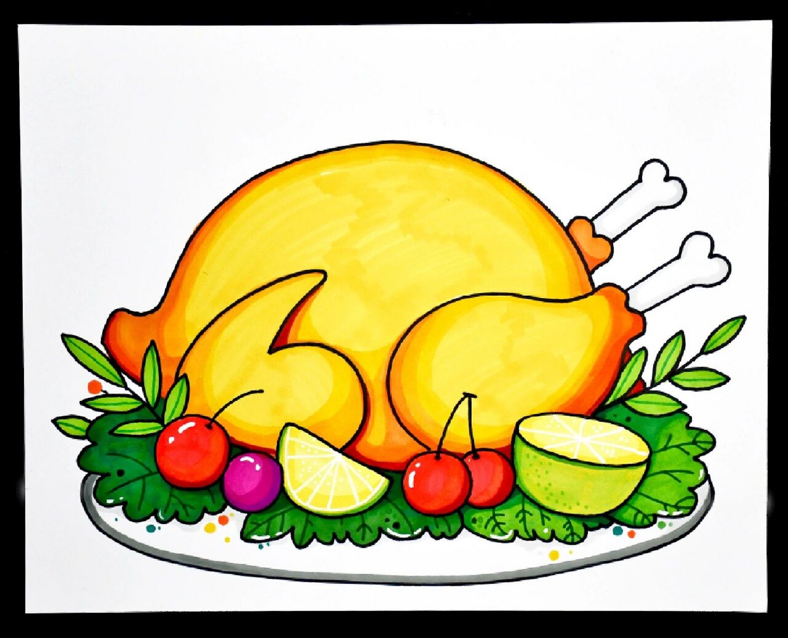 儿童画教程|感恩节美食之烤火鸡 【教学重难点】  画一盘火鸡:描绘出