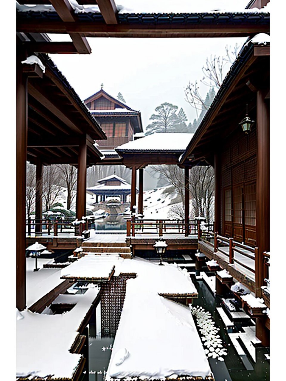 别墅院子雪景图片