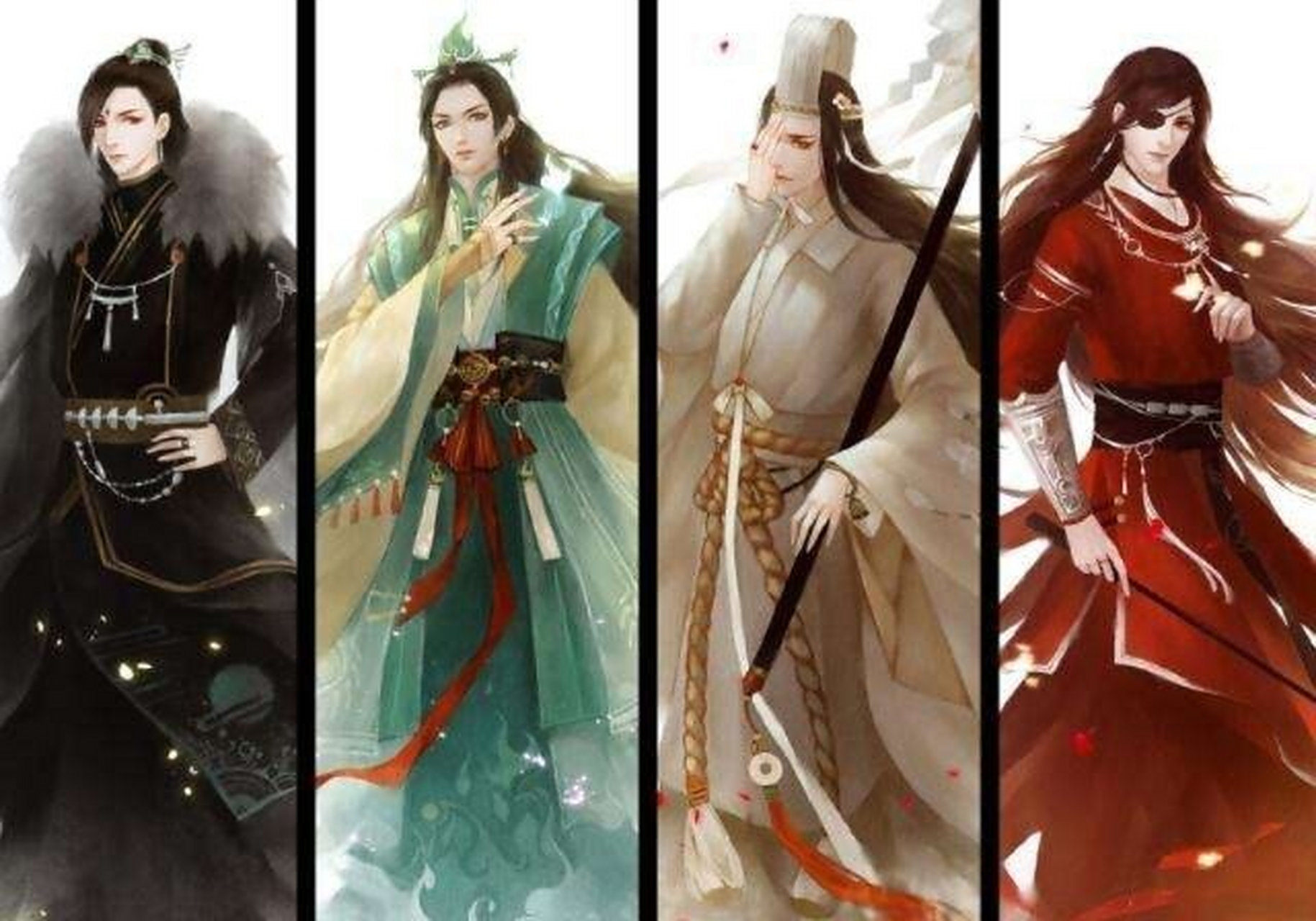 天官赐福   四大鬼分别:白衣祸世,黑水沉舟,血雨探