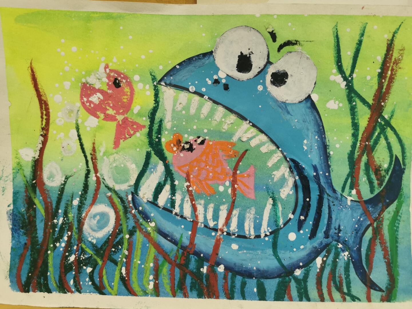 幼中小作品,油水分离(大鱼吃小鱼)