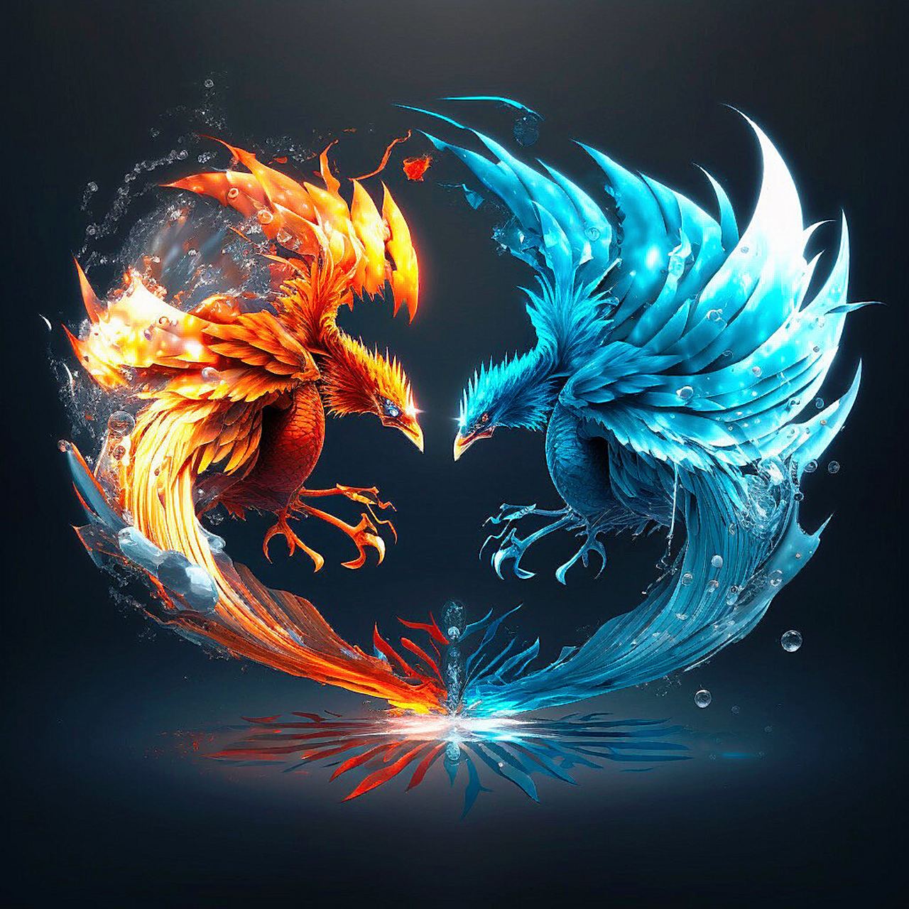 冰火凤凰,凤舞九天,祥瑞降临 ai绘画系列更新! 中华传统文化艺术更新!