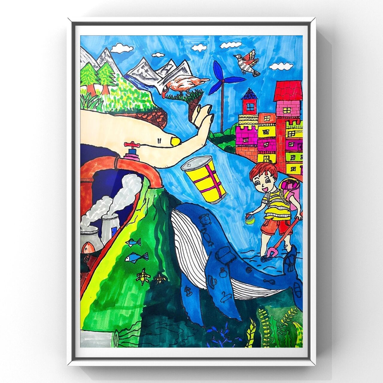 长江大保护主题画 小朋友原创参赛作品步骤