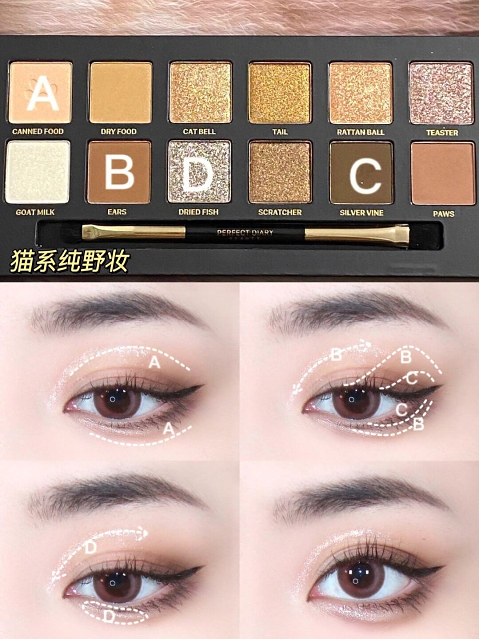 完美日记小猫咪盘眼影配色教程 永远不会出错的大地棕色系 快来试试吧