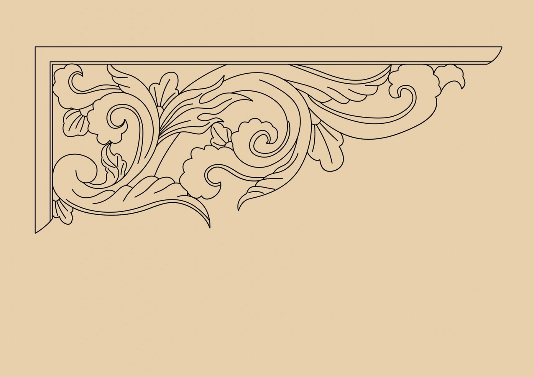 古代木雕雀替矢量线稿图纹样 1.