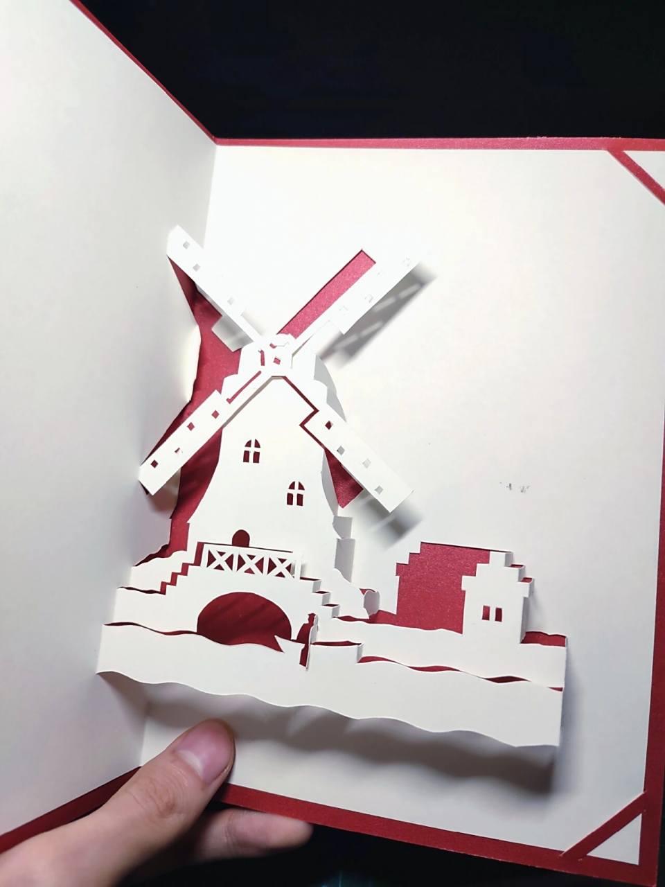立体纸雕贺卡《小风车》分享(图纸 教程) 称:立体纸雕贺卡 小风车(非