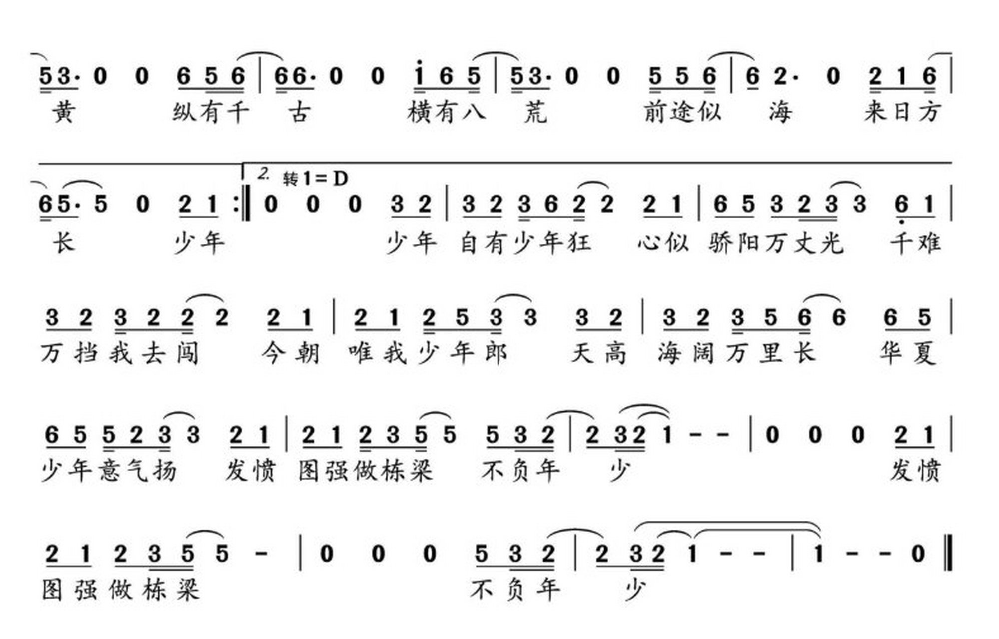 《少年中国说》简谱