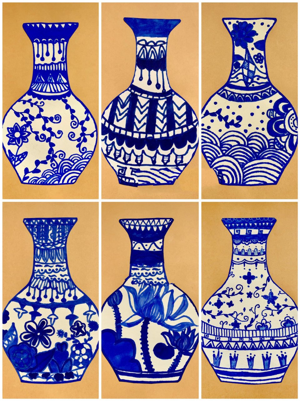 小学生作品  小学三年级,四年级的绘画作品,青花瓷创意儿童花瓶