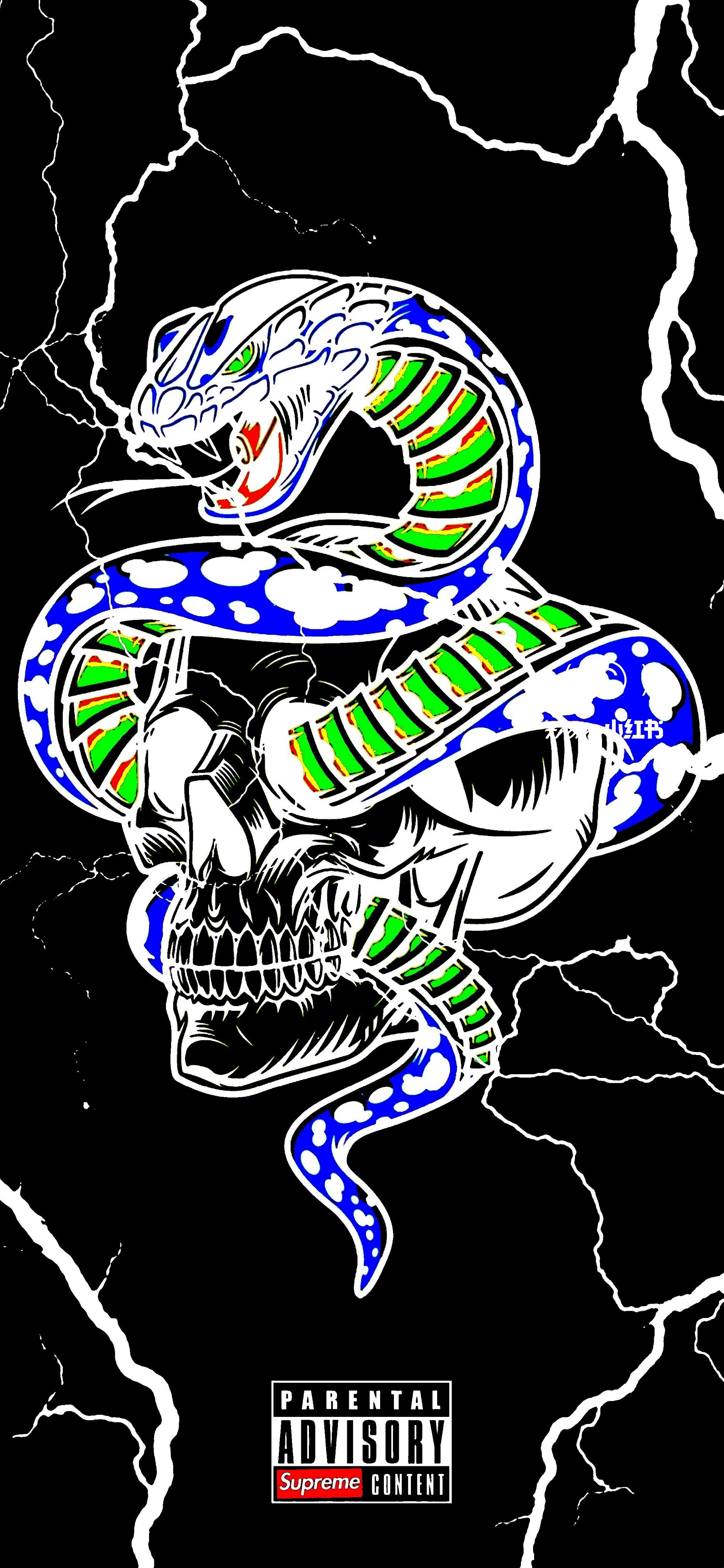 暗黑⚡️闪电 💀骷髅/蛇 手机壁纸 💾 supreme ® 	 ⚡