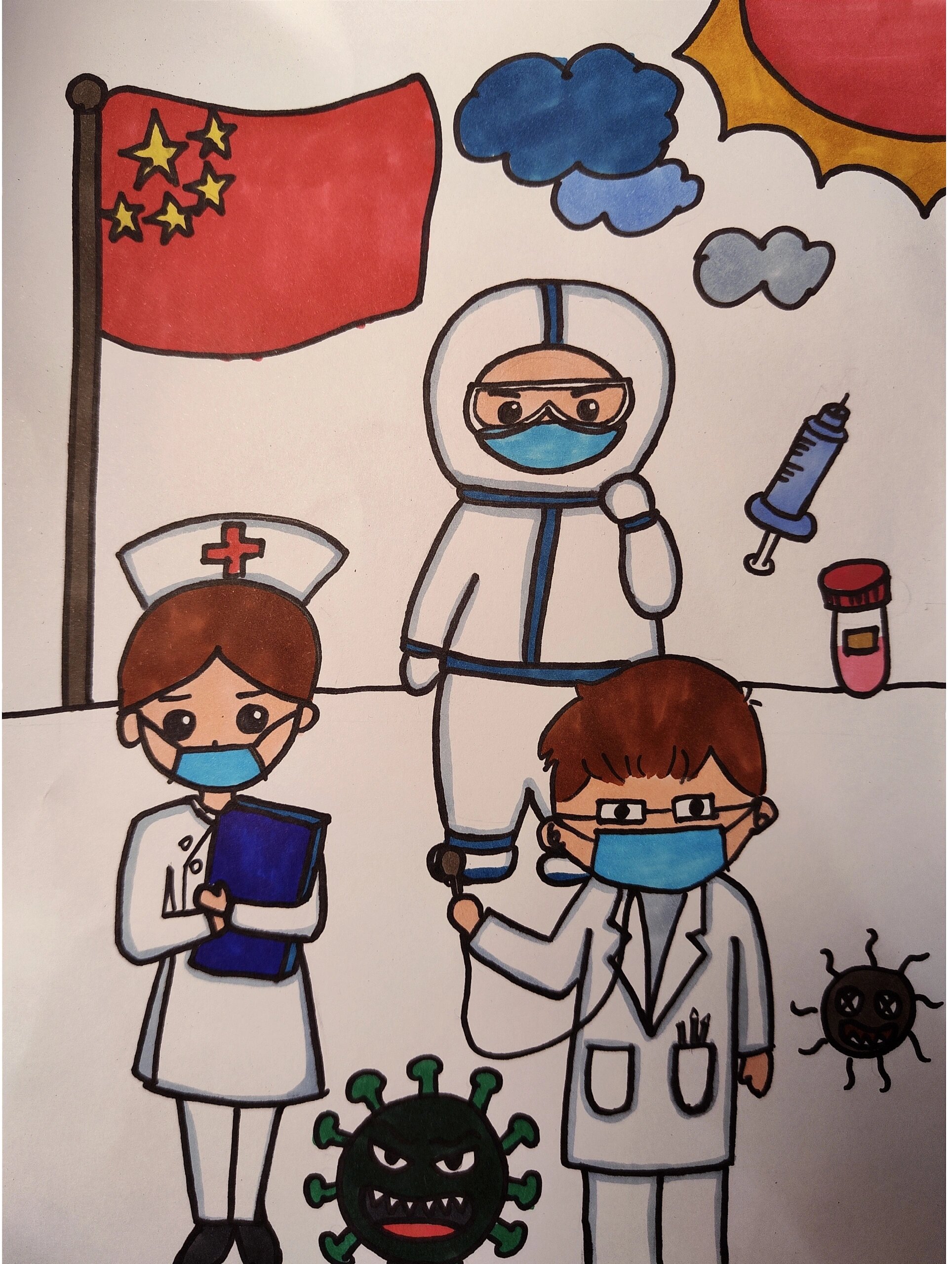 医生护士疫情儿童画