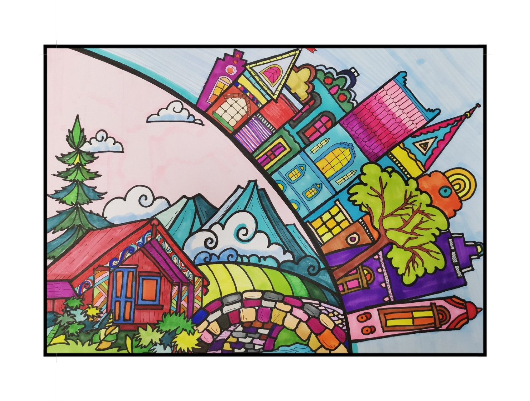 原创 新时代新生活 手绘 最近学校有关于新时代新生活的绘画比赛 作为