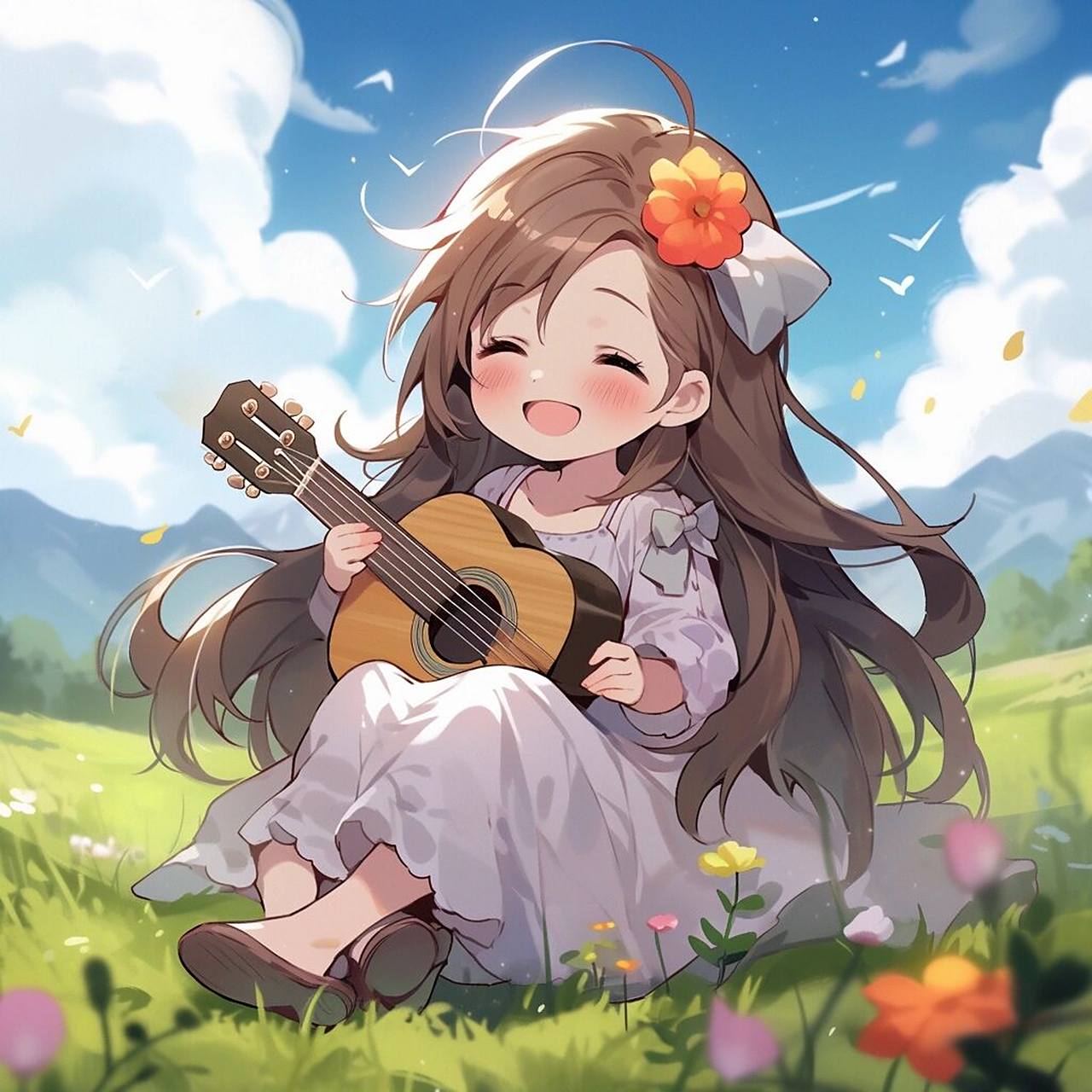 可爱女生头像:弹吉他的女孩