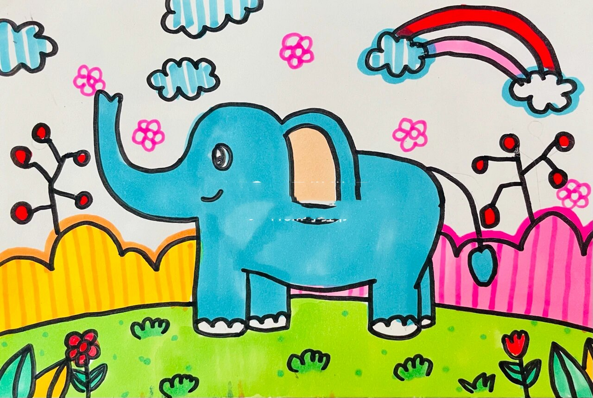 可爱的大象儿童画,简单又好看