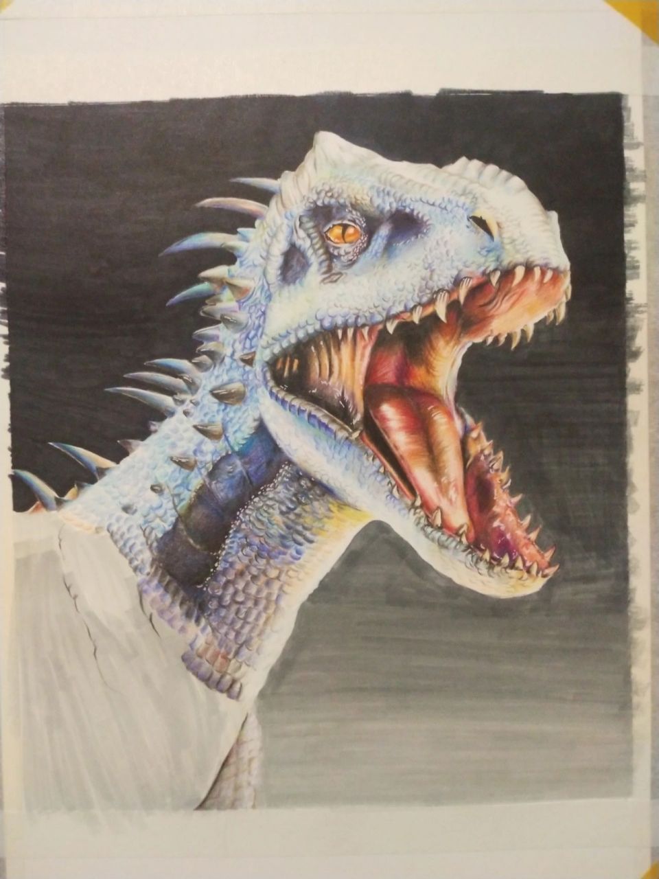 彩铅马克笔手绘暴虐霸王龙 观侏罗纪世界有感,手绘一