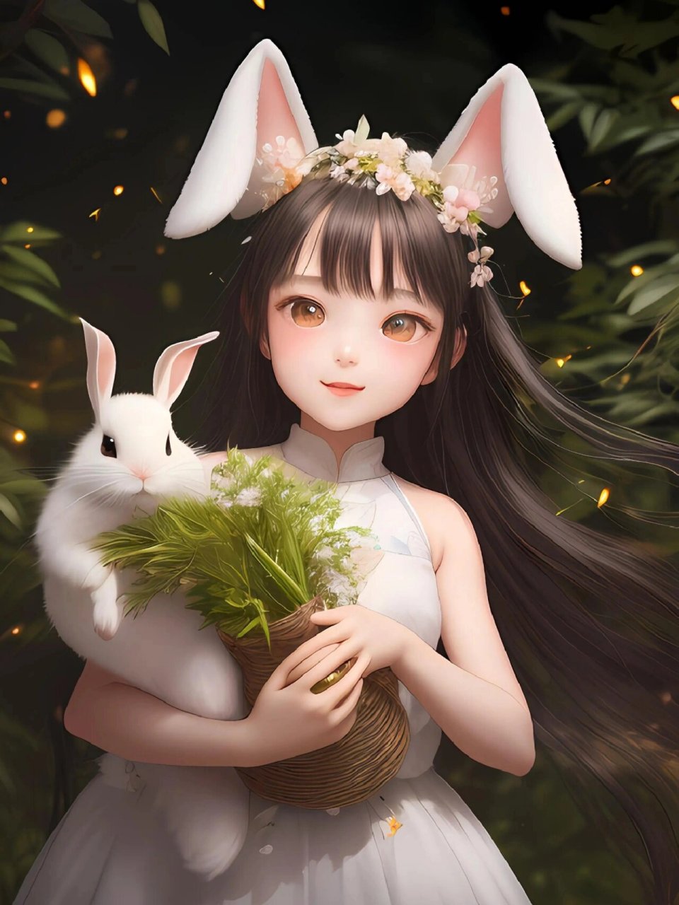 抱着兔子的少女7815原创头像壁纸